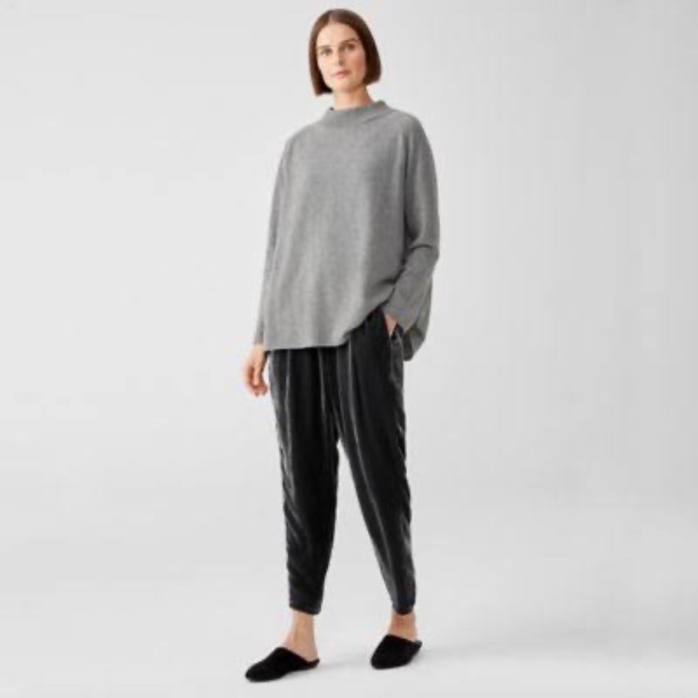 EILEEN FISHER Grey Rayon/Silk Velour Pull On Side Pocket Straight Leg Pants Sz S